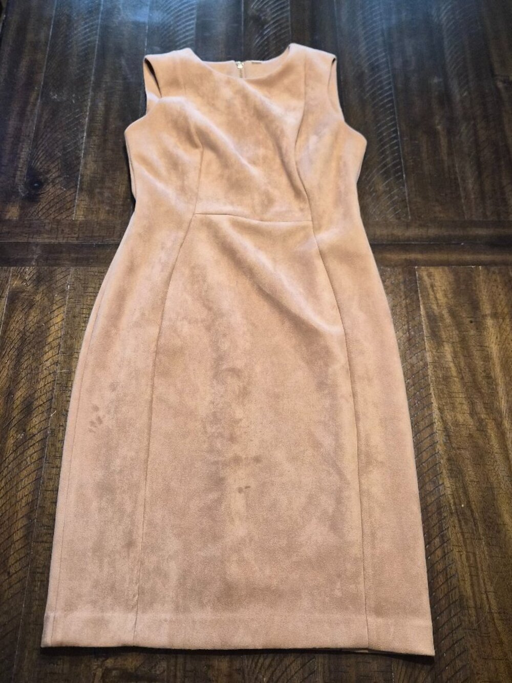 Calvin Klein Womens Faux Suede Sheath Dress Brown Tan Size 8 Zip Up G913